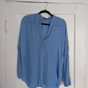 Vince 100% Silk Band Collar Long Sleeve Blouse